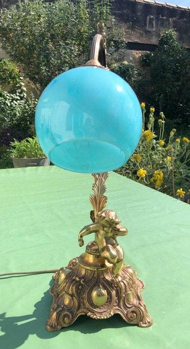 Lamp - Messing, Glas, Antiek en Kunst, Curiosa en Brocante