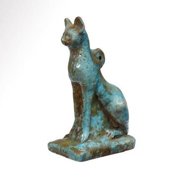 Oud-Egyptisch Faience Kattenamulet, Antiek en Kunst