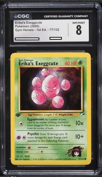 Graded card - Erikas Exeggcute #077 *First Edition* - Gym, Hobby en Vrije tijd, Verzamelkaartspellen | Pokémon, Nieuw