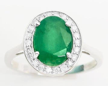 Ring - 14 karaat Witgoud Smaragd - Diamant