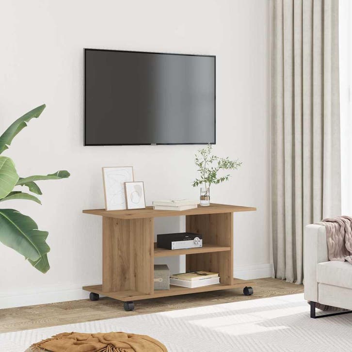 vidaXL Tv-meubel met wieltjes 80x40x45cm bewerkt hout, Huis en Inrichting, Kasten |Televisiemeubels, Nieuw, Verzenden