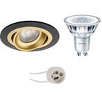 LED Spot Set 6W - Kantelbare Ronde Inbouwspot in Mat Zwart e, Huis en Inrichting, Lampen | Spots, Verzenden, Nieuw