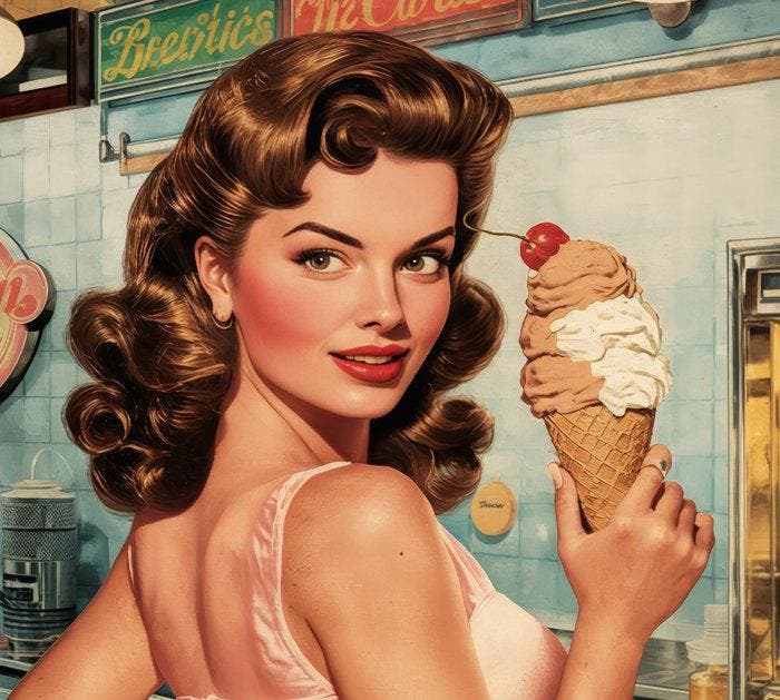 Kleury.art - 1950s Advertisments: Ice Cream Parlor” by, Antiquités & Art, Art | Dessins & Photographie