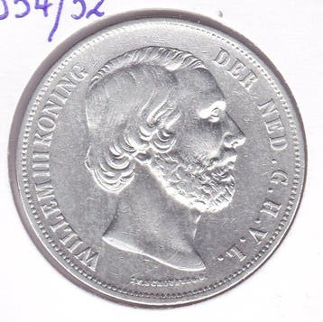 Nederland. Willem III. 2 1/2 gulden 1854 / 52 overslag., Timbres & Monnaies, Monnaies | Pays-Bas