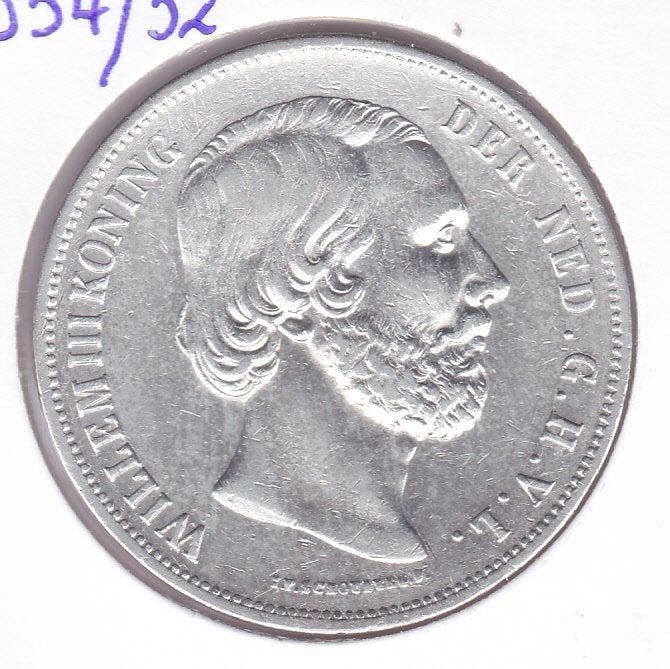 Nederland. Willem III. 2 1/2 gulden 1854 / 52 overslag., Timbres & Monnaies, Monnaies | Pays-Bas