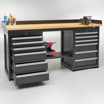 Datona Werkbank PRO met eiken werkblad en 12 lades - 200 cm, Ophalen of Verzenden