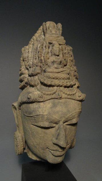 Gupta-periode Steen Hoofd van een bodhisattva - 28 cm