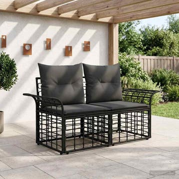 vidaXL Buiten loveseat 2 st 2-Aantal zitplaatsen Zwart en, Verzenden, Nieuw