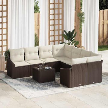 vidaXL Bankstel 9 st Bruin en Crème poly rattan, Verzenden, Nieuw