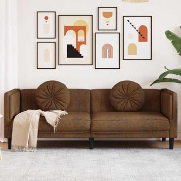 vidaXL bank / zetel met kussens 3-zits kunstsuède bruin, Verzenden