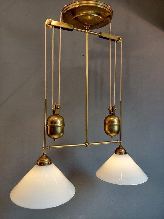 Plafonnier - Lampe de bibliothèque - Katrollamp - Opaline -, Antiquités & Art, Curiosités & Brocante