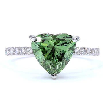 Ring - 18 karaat Witgoud - 2.44ct. tw. Groen Diamant (Fancy, Nieuw