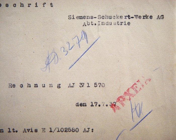 Themacollectie - Zeldzame Siemens 1937 Industriële factuur -, Antiquités & Art, Antiquités | Jouets