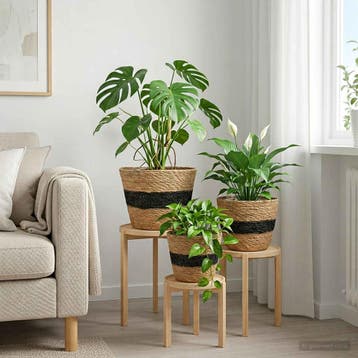 vidaXL 3 st Naturel en Zwart Ø26 x 19 cm 100% Zeegras, Tuin en Terras, Verzenden, Nieuw