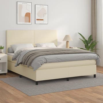 vidaXL Boxspring met matras kunstleer crèmekleurig 160x200, Maison & Meubles, Verzenden