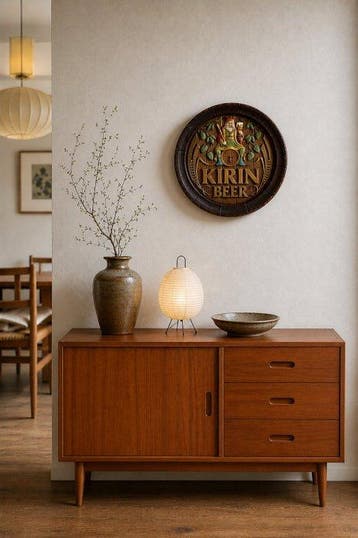 Kirin Beer Barrelvormige Reclamewandplaat - Hout - Japan -, Antiek en Kunst