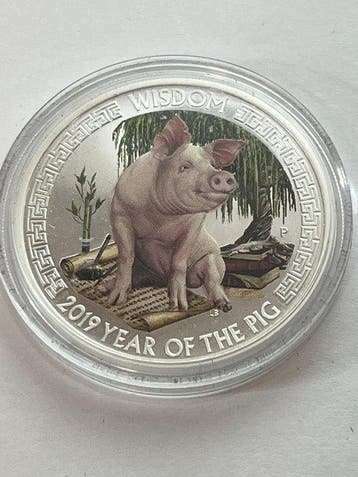 Tuvalu. 2019 Good Fortune - Lunar Pig. 2 coin set, 2 oz