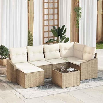 vidaXL Tuin Eettafel Set 7 st Beige en Crème, Verzenden, Nieuw
