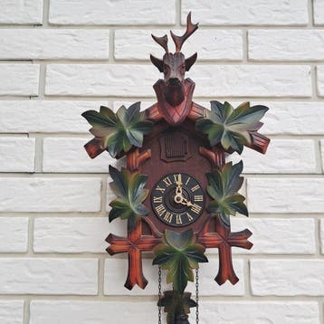 Pendule à coucou - Bois, Laiton - 1950-1960 - horloge à, Antiquités & Art