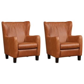 Set van 2 Leren fauteuils Hug - Vintage Cognac (cognac) -, Nieuw, Ophalen of Verzenden, 75 tot 100 cm, Leer