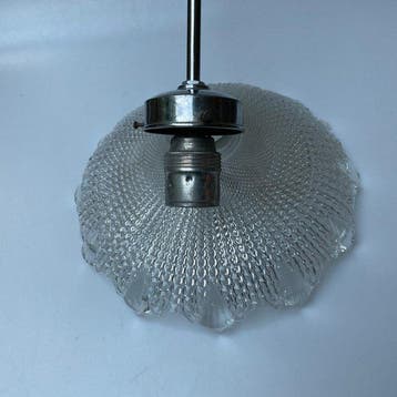 Plafondlamp - Crome pendel /Holoplane cristalglas