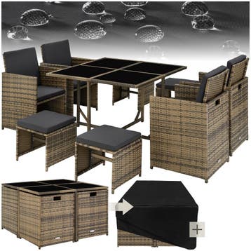 Wicker zitgroep Bilbao 4+4+1 met beschermhoes - natuur, Jardin & Terrasse, Verzenden