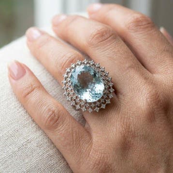 Ring - 18 karaat Witgoud - 16.22ct. tw. Aquamarijn - Diamant, Nieuw