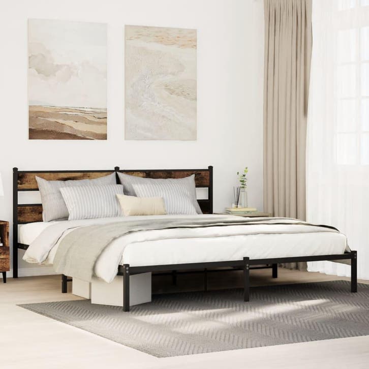 vidaXL Bedframe zonder matras metaal gerookt eikenkleurig, Maison & Meubles, Chambre à coucher | Lits, Envoi