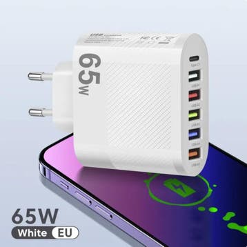 6-Poort Stekkerlader 65W - PD / Quick Charge 3.0 / USB, Télécoms, Verzenden