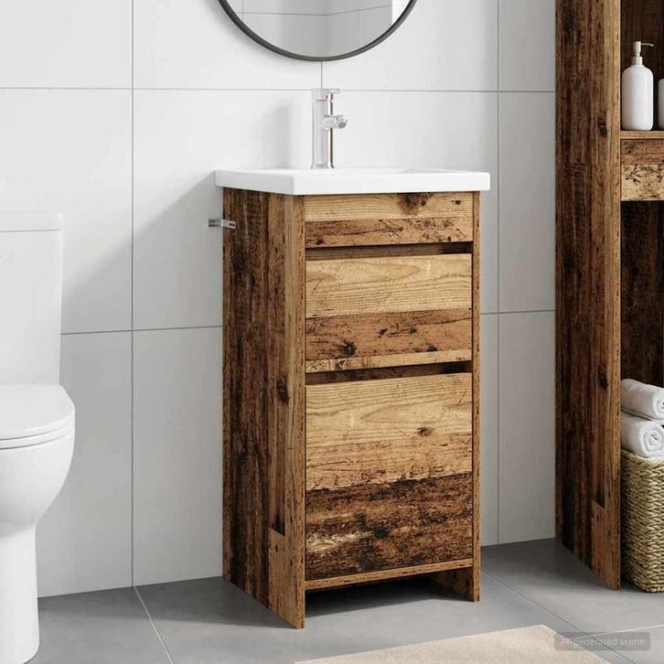 vidaXL Badkamer Vanity met Wastafel Oud hout 42 x 40 x 84,5, Maison & Meubles, Tables | Coiffeuses, Envoi