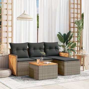 vidaXL 5-delige Loungeset met kussens poly rattan grijs, Verzenden, Nieuw, Loungeset