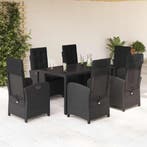 vidaXL 7-delige Tuinset met kussens poly rattan zwart, Verzenden, Nieuw, Tuinset