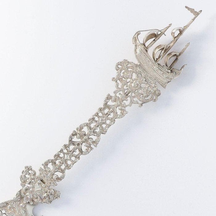 Ate de Groot Boersma - Sneek, 1901 - Visschep XXL - Service, Antiek en Kunst, Antiek | Zilver en Goud
