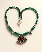 Zilver, groene agaat - Halsketting - India