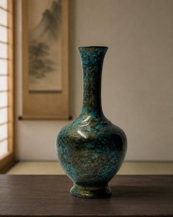 Vaas - Brons (koperlegering), Diepblauw en goud, Hoogte 25, Antiek en Kunst