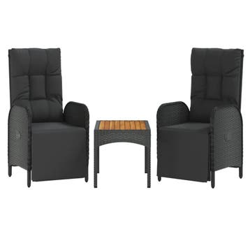 vidaXL Tuinstoelen 2 st verstelbaar met tafel poly rattan, Tuin en Terras, Verzenden, Nieuw