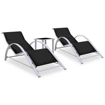 vidaXL Ligbedden 2 st met tafel aluminium zwart, Verzenden, Nieuw