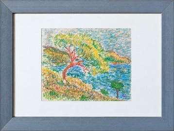 Bord de Méditerranée - Pastel pointilliste monogrammé