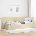 vidaXL Hoek Bed Frame met hoofdeinde Crème 100 x 200 cm Stof, Maison & Meubles, Verzenden