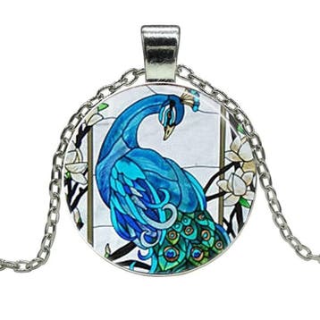 Fako Bijoux - Ketting - Cabochon - Pauw - Blauw, Verzenden, Nieuw