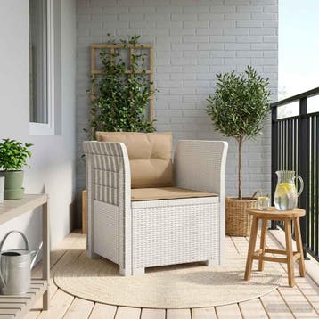 vidaXL Eén-zits Fauteuil met Kussens Rieten Look PP Wit, Verzenden, Nieuw
