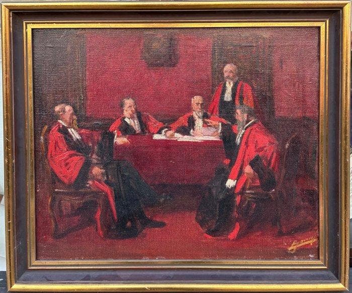 Lucien Jonas (1880-1947) - Délibération de Magistrats au, Antiek en Kunst, Kunst | Schilderijen | Klassiek