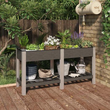 vidaXL Plantenbak verhoogd met schap 150x50x75 cm HKC grijs, Verzenden, Nieuw
