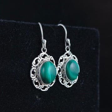 Zilver - Oorbellen - Malachiet sterlingsilber, Verzamelen