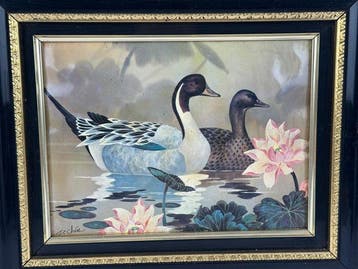 Wanddecoratie - China - Een paar eenden op koperen plaat