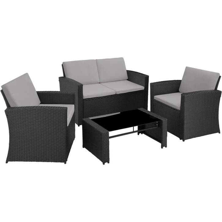 tectake Wicker lounge Lucca - zwart / grijs, Jardin & Terrasse, Ensembles de jardin, Envoi