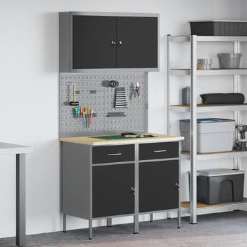 vidaXL Werk Cabinet met lade 5 st Zwart Engineered hout en, Verzenden, Nieuw
