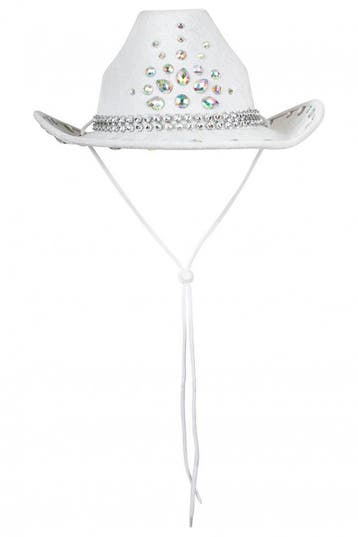 KIMU® Cowboyhoed Wit Diamanten Leatherlook Steentjes Witte C, Ophalen of Verzenden, Nieuw