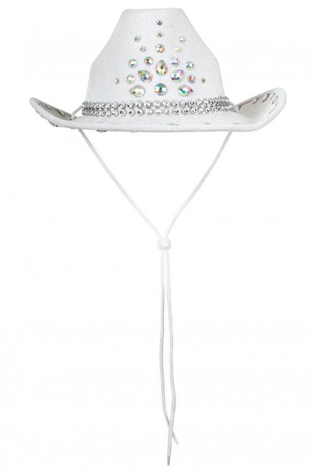 Cowboyhoed Wit Diamanten Leatherlook Steentjes Witte Cowboy, Kleding | Heren, Carnavalskleding en Feestkleding, Nieuw, Ophalen of Verzenden