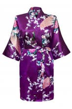 KIMU® Kimono Paars Kort XL-XXL Yukata Satijn Boven de Knie K, Ophalen of Verzenden